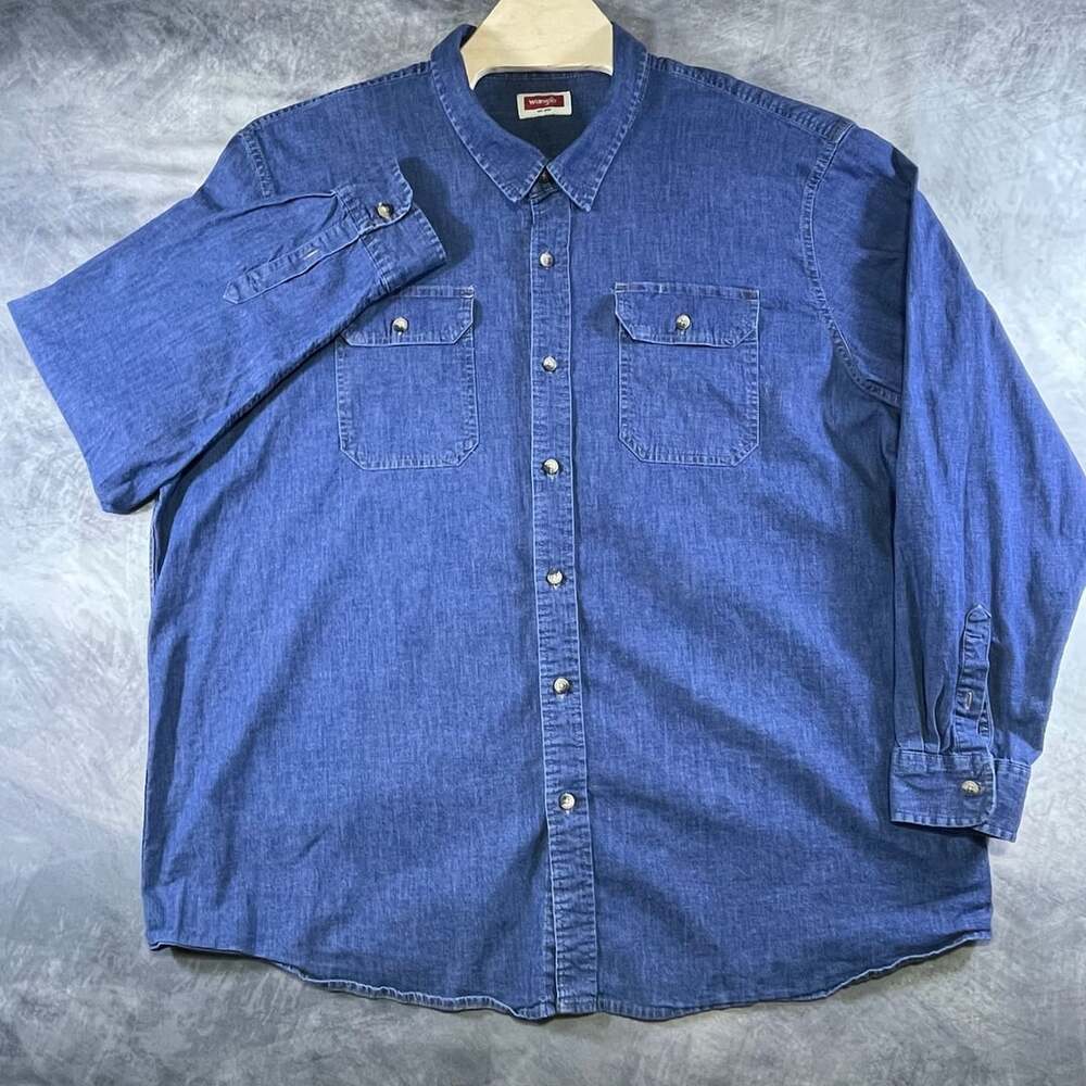 Wrangler Denim Shirt Size 3XL Blue Long Sleeve Button Up